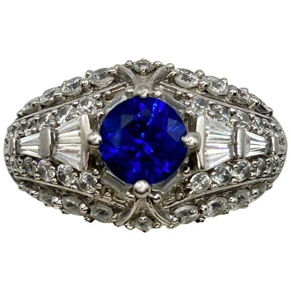 Vintage Victoria Weick 925 Sterling Silver Sapphire and CZ Ring - Size 6 - Picture 2 of 6